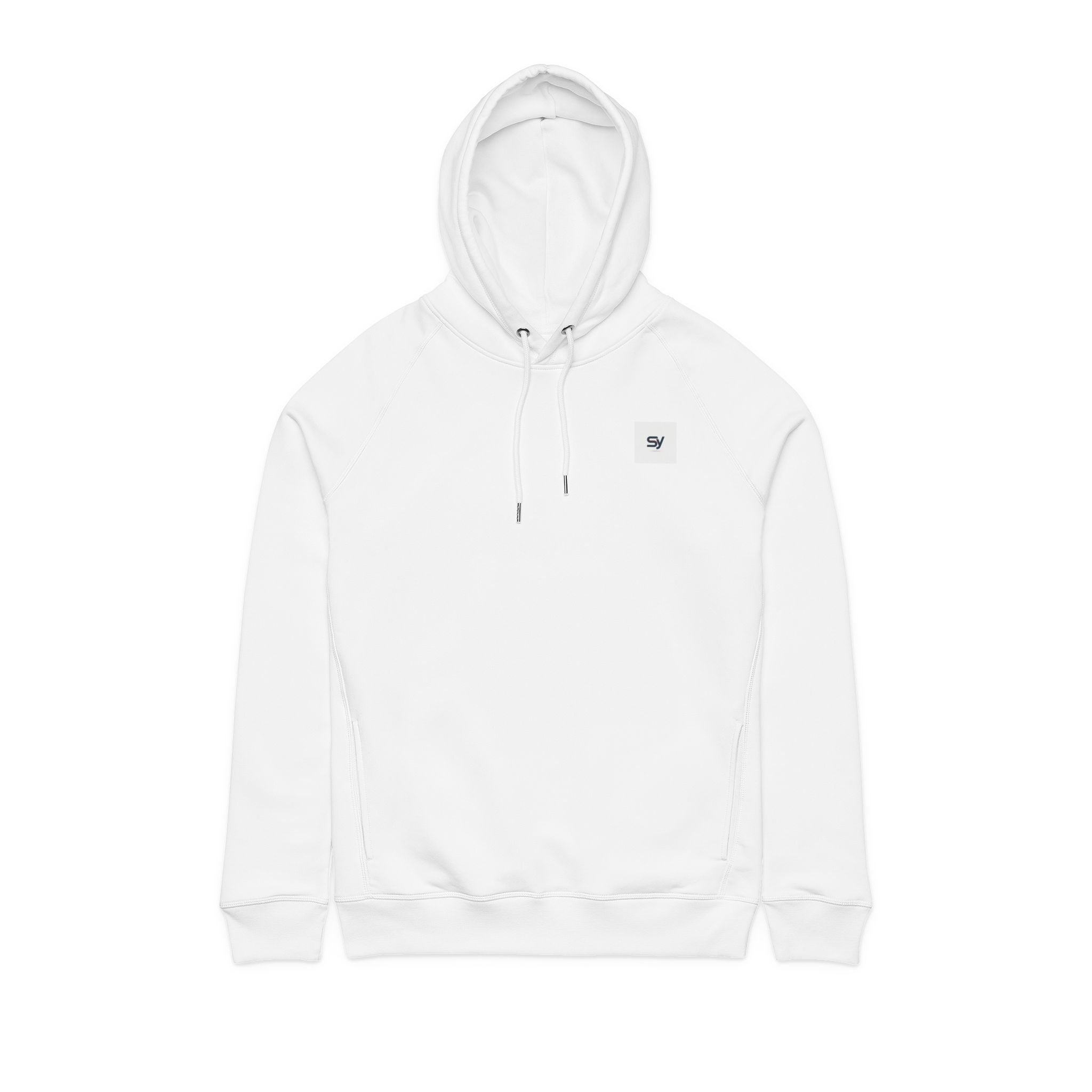Minimalist White Hoodie with Text Back — "eat italian drive german fucking slavic"