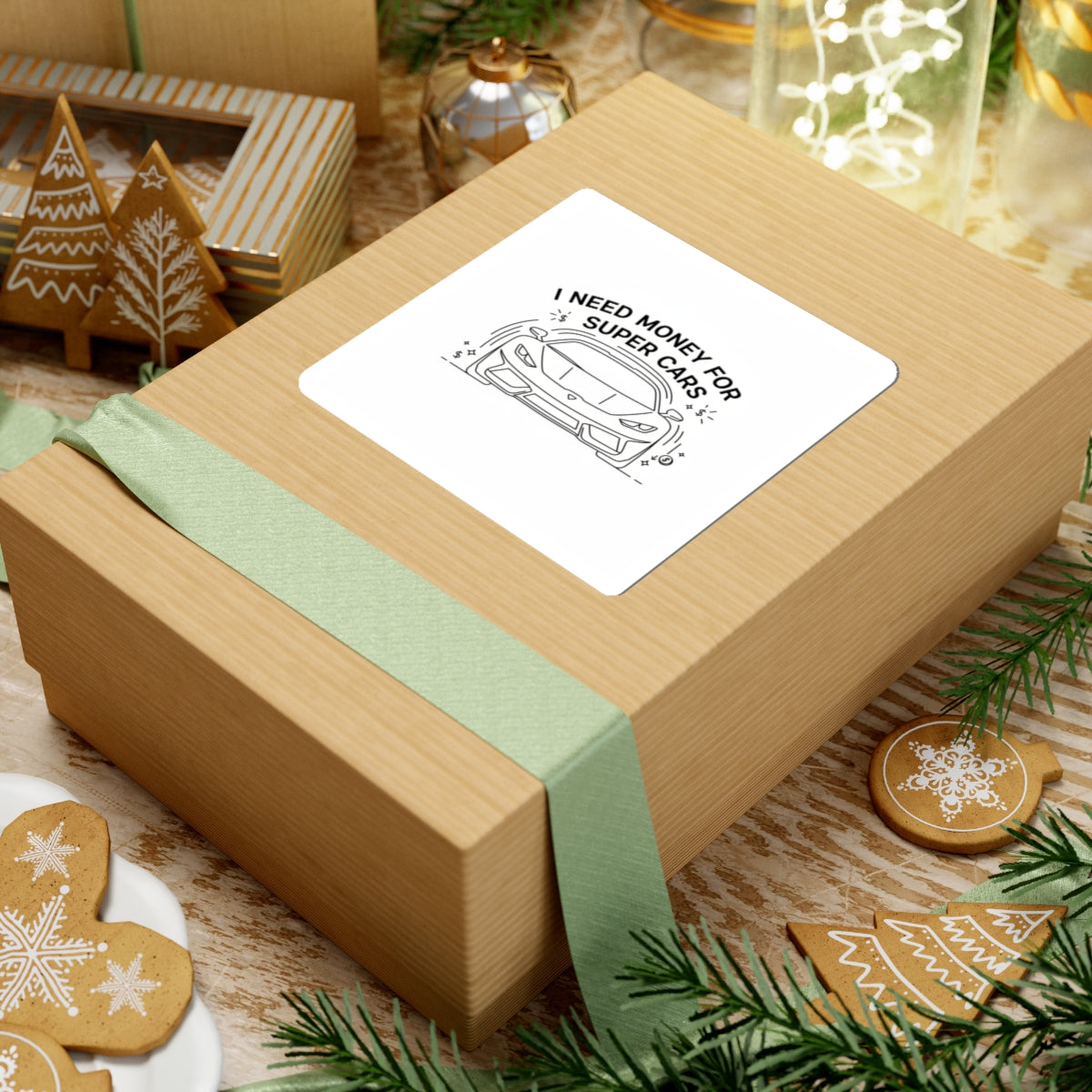 Sticker — “I Need Money for Super Cars” Sports Car Kiss-Cut Sticker